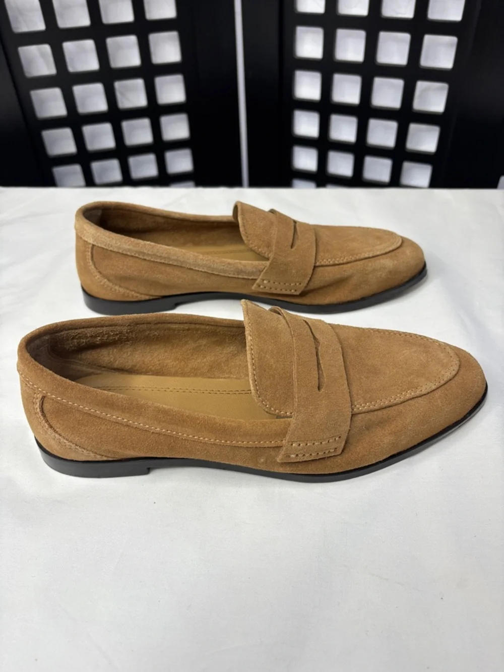 🤎 Zara Suede Penny Loafers Women's 5.5 Camel Beige Slip On Flats 🤎 - Picture 6 of 11